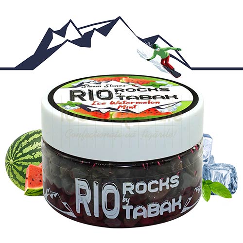 Recipient cu 100g de arome naturale pentru narghilea RIO Rocks by RioTabak Pepene Verde cu Menta - Gheata